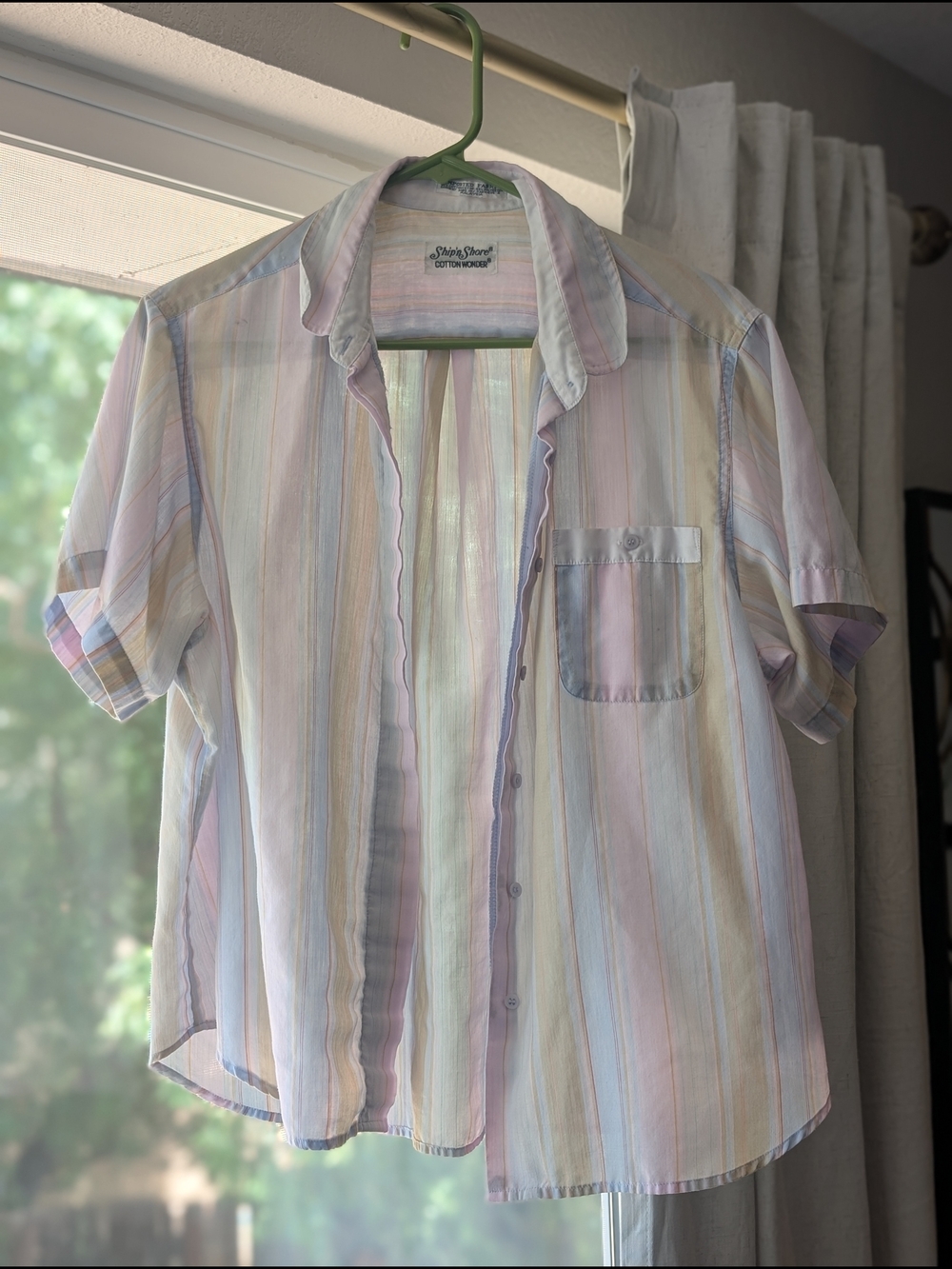 Vintage Pastel Multi-Stripe Short-Sleeve Button-Down Shirt